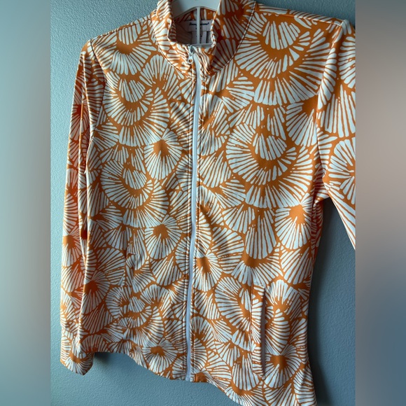 Tommy Bahama Golf orange white full zip long sleeve stretch athletic top sz L - Picture 3 of 6